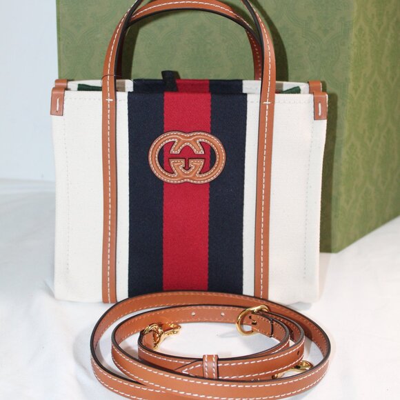 NWT GUCCI Interlocking GG Web Canvas Handbag Shoulder Bag 727735 - Picture 1 of 8